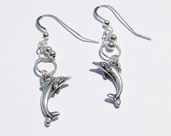 Ocean-inspired Leaping Dolphin Charm Earrings - Beach Themed Jewelry
