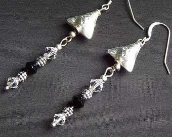 Swarovski Crystal and Silver Triangle Earrings