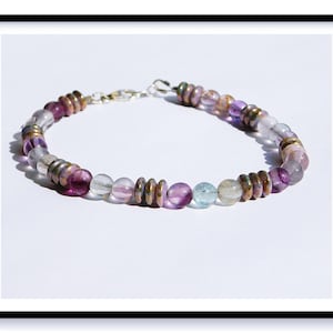 Fluorite Cacoxenite Beaded Bracelet: Sterling Silver Clasp, Handmade Gemstone Jewelry