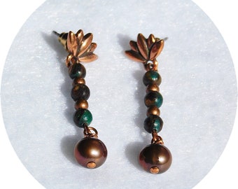 Handcrafted Copper Lotus Leaf Drops: Post Earrings