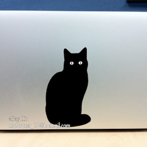 Cat with glowing eyes Apple sticker - black decal for Macbook / Pro / Air of ALL sizes!