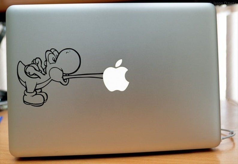 Yoshi apple sticker black/white high quality vinyl decal Nintendo MacBook Pro Air 13 15 image 1