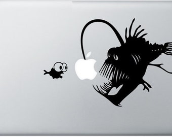 Angler Fish Apple sticker - made w/ high quality vinyl decal for Macbook / Pro / Air 13in 15in & 17in