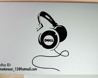 DJ headphones decal for all sizes of Dell/PC (BLACK) quality vinyl music sticker