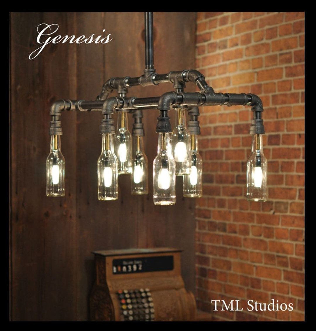 Genesis Industrial Steampunk Chandelier Beer Bottle Light Fixture