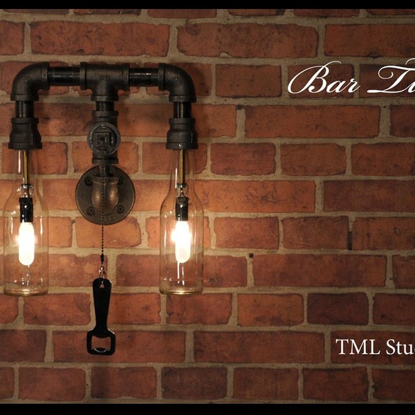 Bar Time - Industrial Plumbing Pipe Beer Bottle Wall Sconce Light Fixture - Steampunk