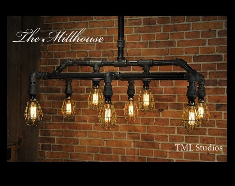 Pipe Lamp Modern Chandelier With Vintage Edison Bulbs Repurposed And Upcycled Black Gas Plumbing