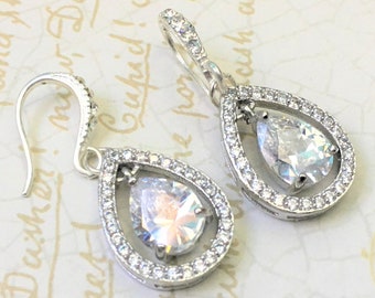 Crystal Bridal Earrings Diamond Bridal Jewelry Cubic Zirconia Drop Earrings Wedding Earrings Pageant Earring Crystal Earrings Crystal Halo