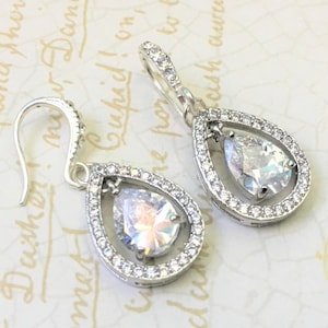 Crystal Bridal Earrings Diamond Bridal Jewelry Cubic Zirconia Drop Earrings Wedding Earrings Pageant Earring Crystal Earrings Crystal Halo