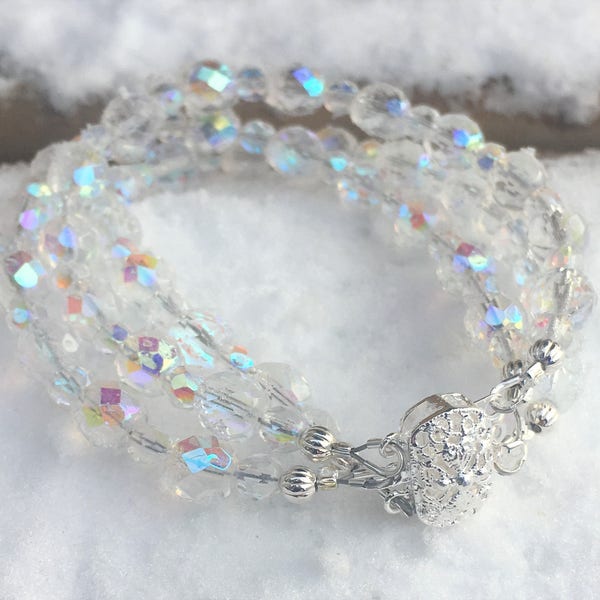 Aurora Borealis Crystal Cuff Bracelet, Wedding Cuff Bracelet, Bridal Jewelry, Crystal Wedding Bracelet, Crystal Bracelet, Bridesmaid Jewelry
