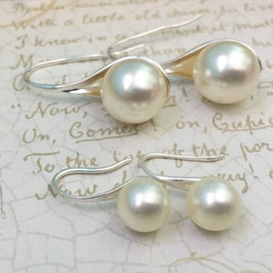 Austrian Cream Pearl Earrings - Silver Bridal Earrings, Bridesmaid Jewelry, Pearl Bridal Earrings, Bridesmaid Pearl Earring, Bridal Jewelry