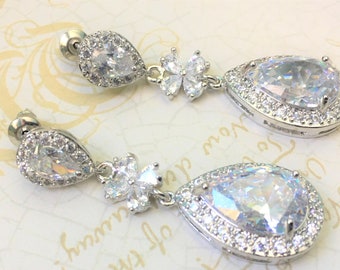 Crystal Bridal Earrings Diamond Bridal Jewelry Cubic Zirconia Pear Drop Earrings Wedding Earrings Pageant Earring Crystal Earrings CZ Bridal