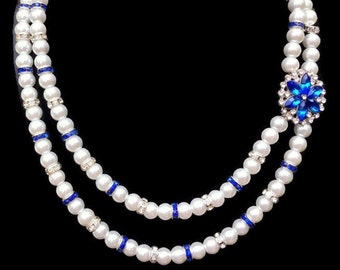 Pearl Bridal Jewelry - Bridesmaids necklace - Bridal Party Gift - Wedding Something Blue- Pearl Necklace - Cowgirl Wedding Jewelry - Blue