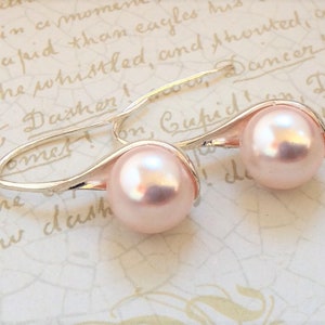 Austrian Roesaline Pearl Earrings - Silver Bridal Earrings, Bridesmaid Jewelry, Pearl Bridal Earrings, Bridesmaid Pearl Earring, Blush Pink