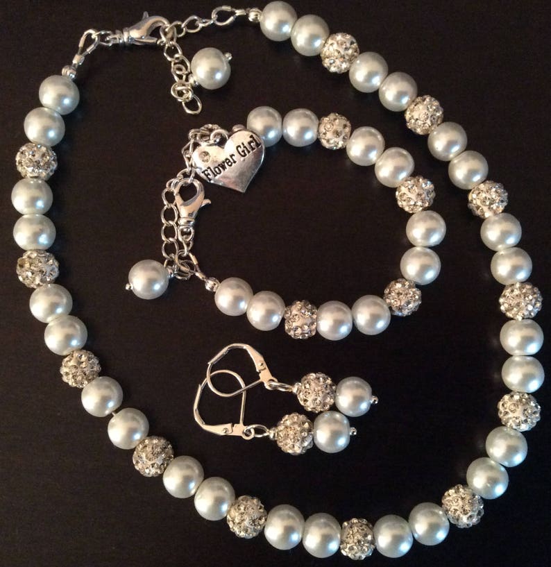 Child Pearl Necklace Bridal Pearls Flower Girl Jewellery Vintage Style Necklace Flower Girl Jewelry Set Junior Bridesmaid Jewelry