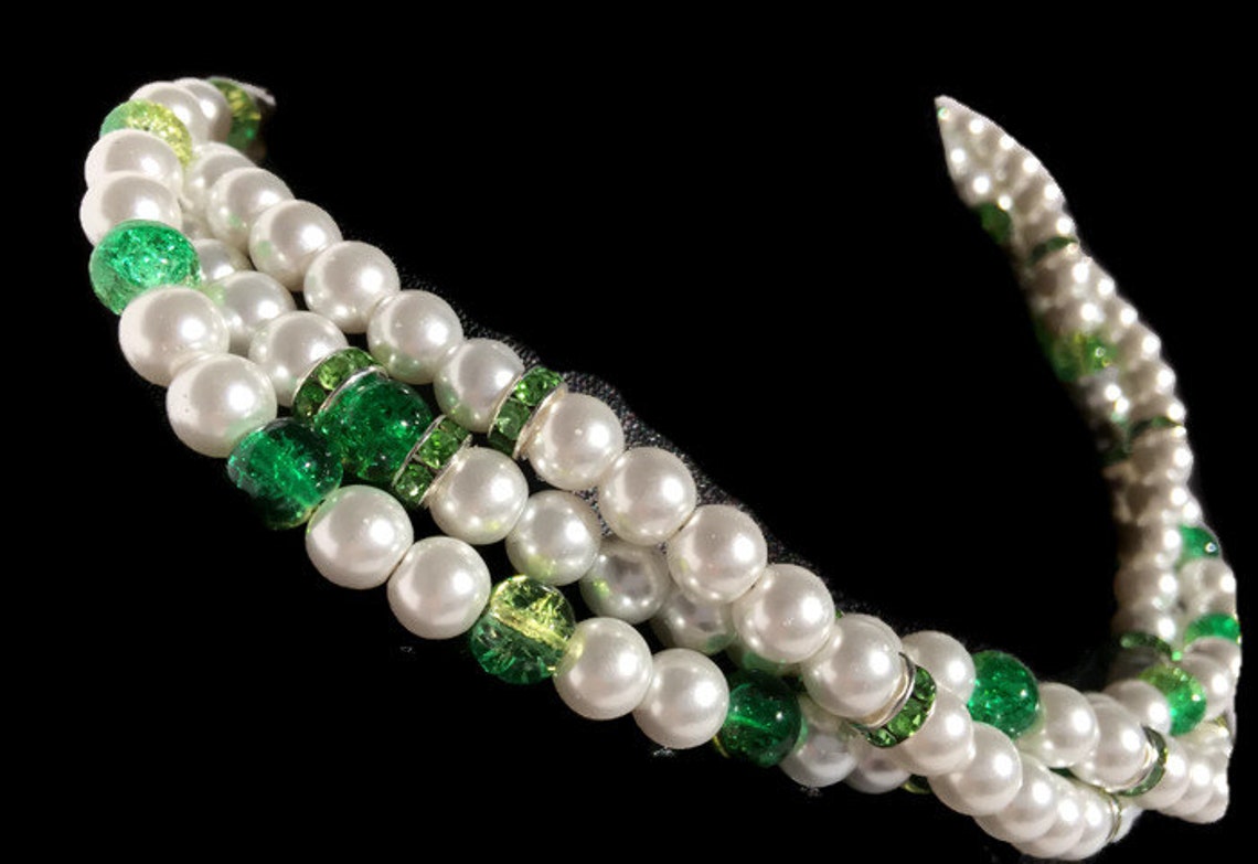 Green Bridal Jewelry Cracked Glass Necklace Pearl Necklace Etsy