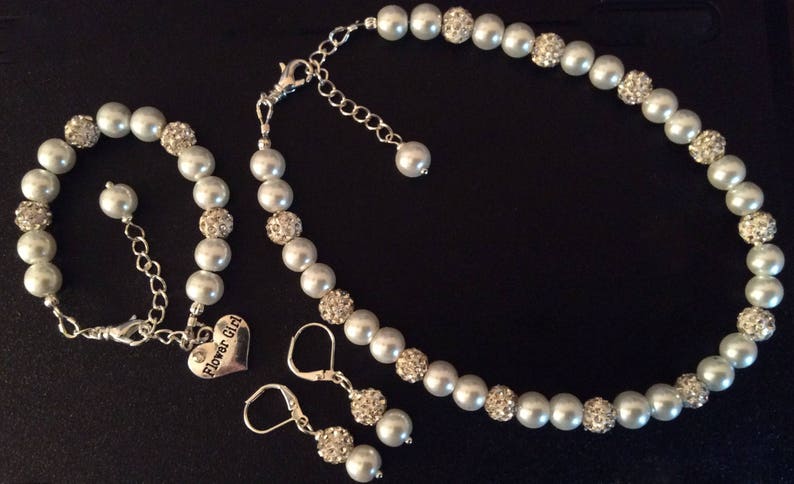 Child Pearl Necklace Bridal Pearls Flower Girl Jewellery Vintage Style Necklace Flower Girl Jewelry Set Junior Bridesmaid Jewelry