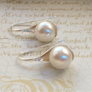 Austrian Cream Pearl Earrings - Silver Bridal Earrings, Bridesmaid Jewelry, Pearl Bridal Earrings, Bridesmaid Pearl Earring, Bridal Jewelry