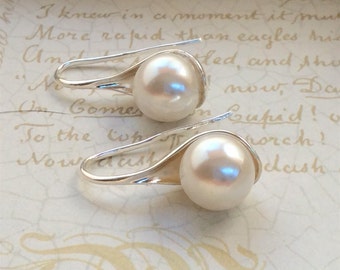 Austrian Cream Pearl Earrings - Silver Bridal Earrings, Bridesmaid Jewelry, Pearl Bridal Earrings, Bridesmaid Pearl Earring, Bridal Jewelry