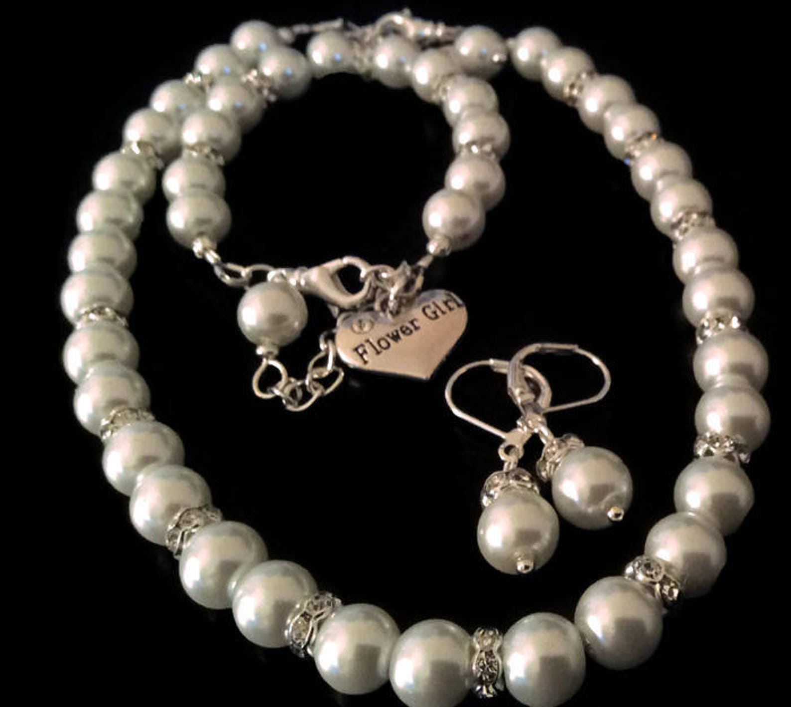 Flower Girl Jewelry Set Bridal Pearls Junior Bridesmaid Etsy