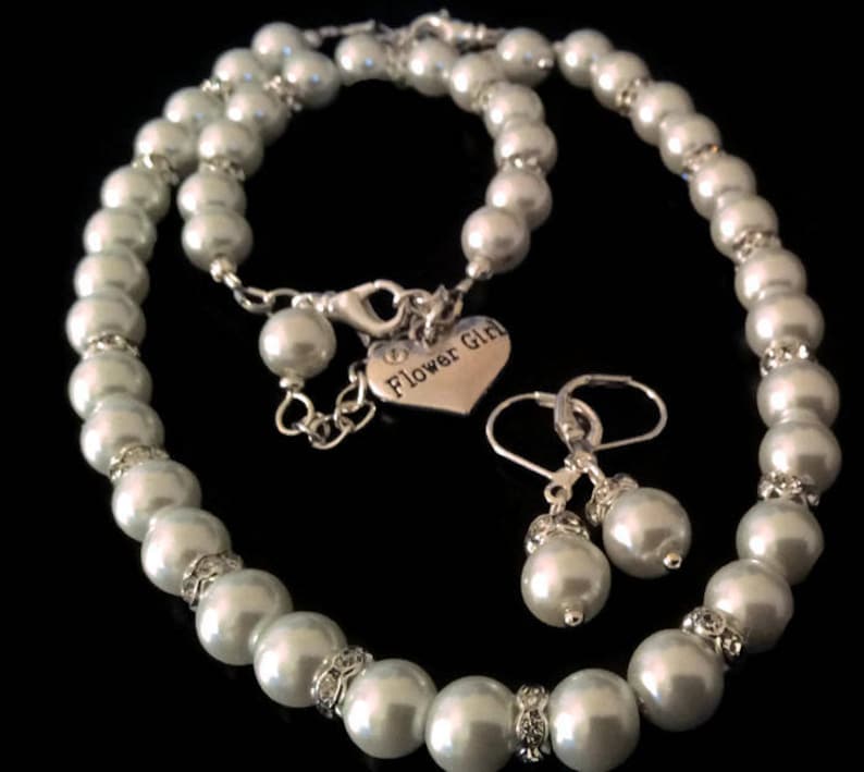 Flower Girl Jewelry Set Bridal Pearls Junior Bridesmaid Etsy