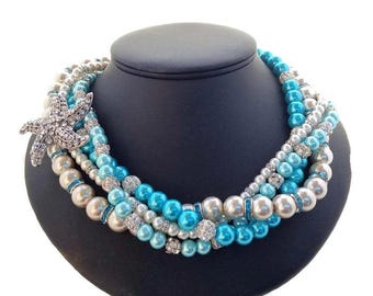 Pearl Bridal Jewelry - Bridesmaid Jewelry - Something Blue - Beach Wedding - Blue Bridesmaid Jewelry - Bridesmaid Gift, Beach Bridal Jewelry