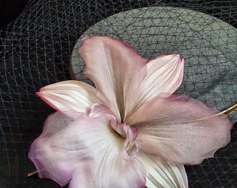 Handmade Silk Orchid Brooch • Large 15 cm Flower • Unique Floral Accessory • Wedding Wear • Hat Decoration • Soft Mauve & Ivory• brooch