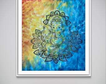 Hand-Painted Ganesha Silk Batik – Spiritual Elephant Art (Unframed)