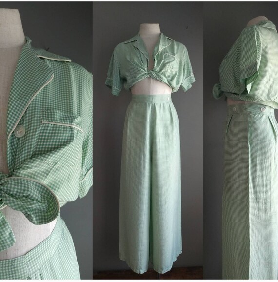 Vintage 1940s Pajama Set Wide Leg Pajama Pants 40s