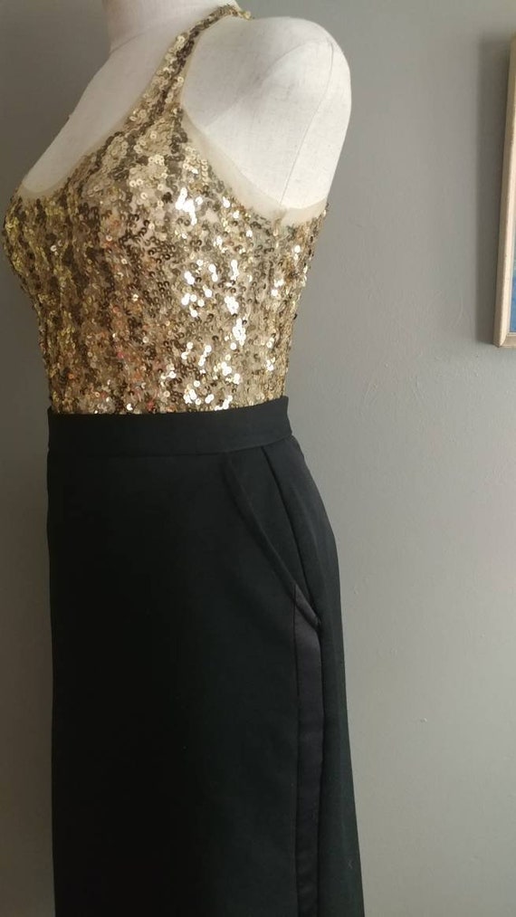 1970s Black Tuxedo Skirt Black A-line Skirt Little