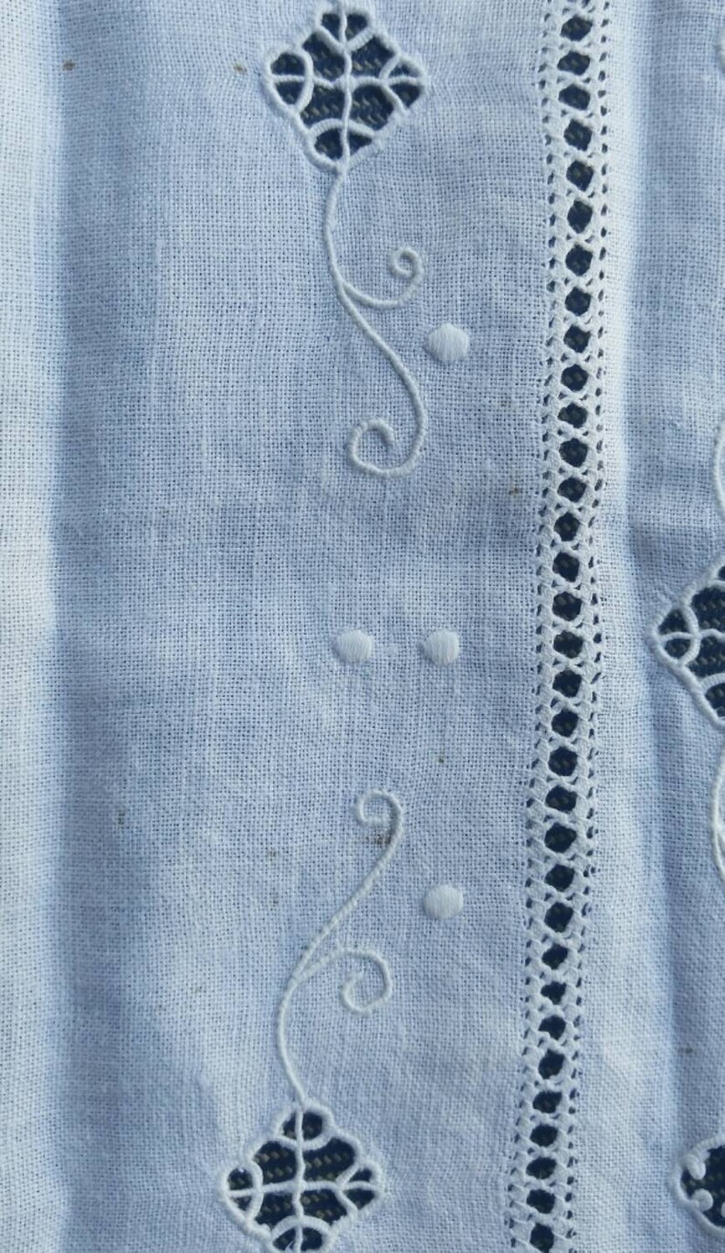 Vintage Linen Runner White Work Embroidery White Linen Embroidered Textile Table Cloth Heirloom Linen Whitework Cut Out Lace White Table