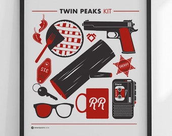 Poster Twin Peaks - David Lynch Print Wall art Laura Palmer Dale Cooper Illustration Affiche Fire walks with me Movie Tribute Series