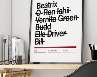 Kill Bill Poster Tarantino Beatrix Uma Thurman Wall Art Print Illustration Helvetica Graphic Design Movie Cine