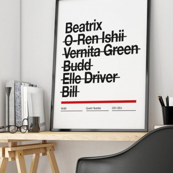 Kill Bill Poster Tarantino Beatrix Uma Thurman Wall Art Print Illustration Helvetica Graphic Design Movie Cine