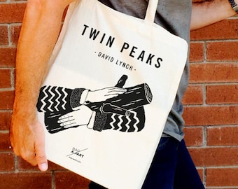 Tote bag  Homenaje a Twin Peaks - Agente Cooper - Ask my Log - David Lynch tronco log lady laura palmer