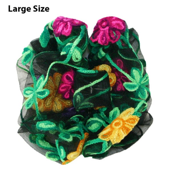 Large Size Multi Color Mesh Net Fabric Embroidered Fabric Jaw Clip Bow, Multi Color Hair Clip Bow, Claw Clip Bow, Ponytail and Bun Cover Bow