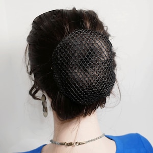 ブラックカラーのヘアネット、おだんごホルダー、スヌード、伸縮性、装飾、ロングヘアの結婚式、ダンスパフォーマンスアクセサリー、ヘアおだんごホルダー