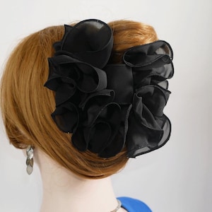 Mittelgroße 6 &quot;breite Schleife auf dem Kiefer-Clip für Hochsteckfrisur-Pferdeschwanz und Brötchen, geschwollener Chiffon-Stoff-Kiefer-Haarspange, Haarschmuck, verschiedene Farboptionen