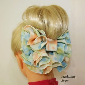 Medium Size Tie Dye Georgette Hair Bow Jaw Clip: Pastel Ruffled Hair Accessory