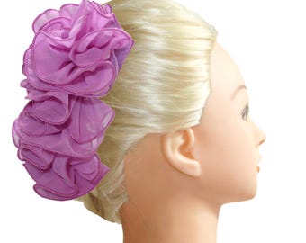 Chiffon Fabric Banana Clip Comb: Fluffy Ponytail Hair Bow
