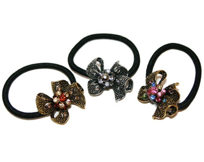 Set of Three Elastic Ponytail Holder Rhinestone Ponytail Etsy