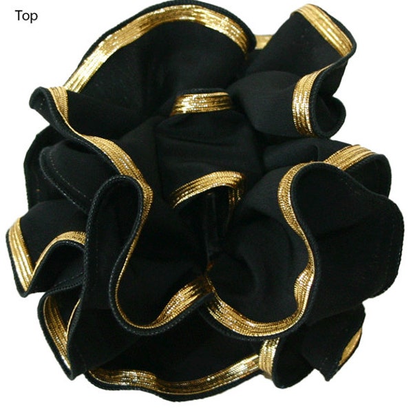 Jaw Clip Bow Large Size Black, Black with Gold Ribbon Trim Bow on Claw Hair Clip, Fancy Hair Clip Bow, Black-tie event Hair Bow, Black Bow