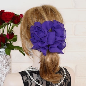 Chiffon Hair Bow Jaw Clip: Handmade Ponytail Holder Medium Size (6")