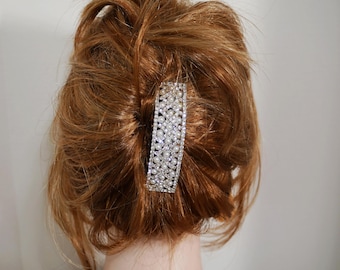 Vintage Crystal Pearl Bridal Barrette: Silver Wedding Hair Clip