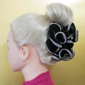 Large Size Beaded Black Bow Hair Clip: Holiday Hair Accessory (6.5&quot;)