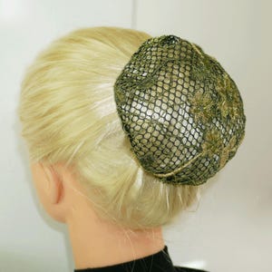 Sage Green Beaded Hair Bun Cover: Stretchable Ballet Hair Net
