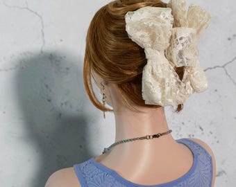 Fermaglio per capelli da donna con fiocco a forma di fiore e nodo in pizzo, largo 15 cm (6 pollici).