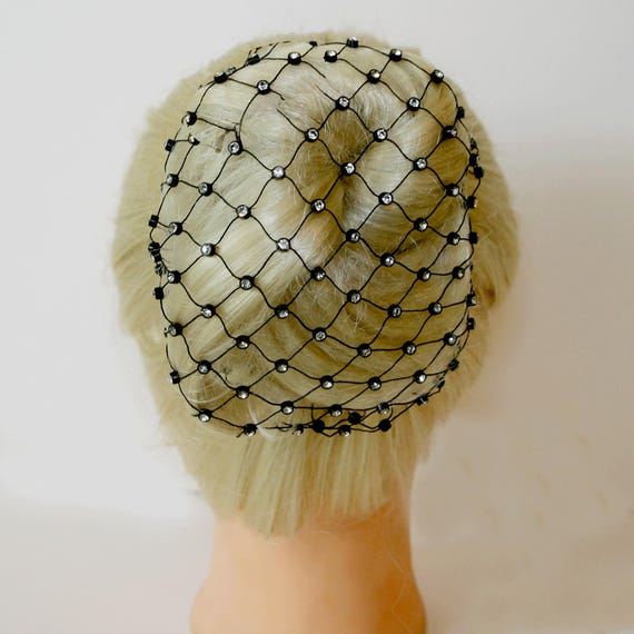 Crystal Bun Cover Hair Net: Stretchable Black Clear Stone  display picture 2