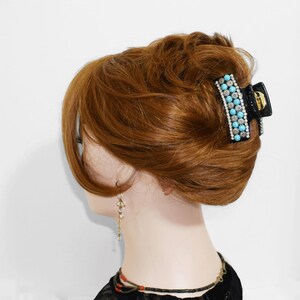 Crystal Turquoise Hair Clip: Gold Coated Acrylic Jaw Clip