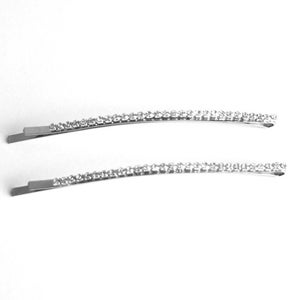 Small Size Rhinestone Hair Pins Bobby Pin Pair, One Row Rhinestone Bobby Pin, Silver Long Bobby Pin